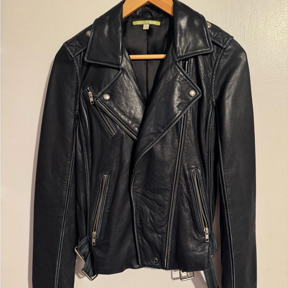 Gianni Bini Navy  Leather Biker Jacket